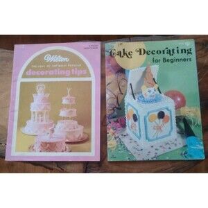 Set of Two Cake Decorating Instruction Books Wilton & Craft Course Vintage GUC